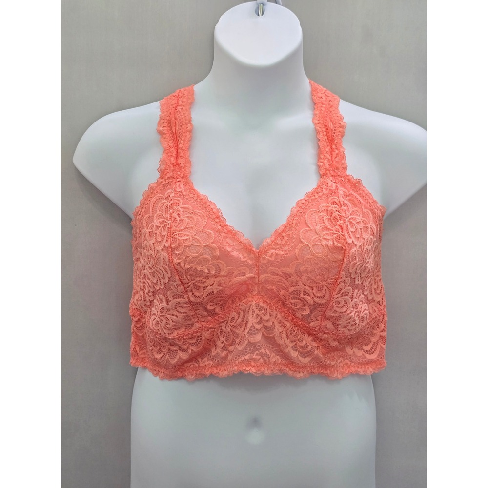 Torrid Orange Romantic Boudoir Bridal Cottage Lingerie Feminine Lace Bra Plus 2X